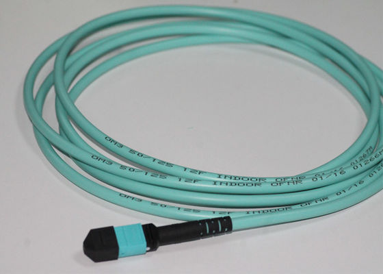 OD 3.0mm Mpo To Mpo Cable / Om3 Fiber Patch Cord Polarity B Aqua Cable